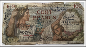 100 Franc note with Oflag 64 Kriegy signatures